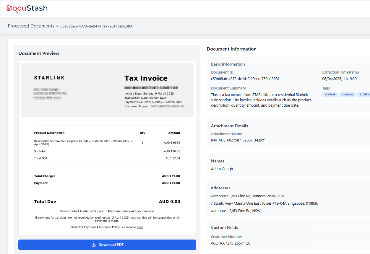Instant Document Retrieval Interface