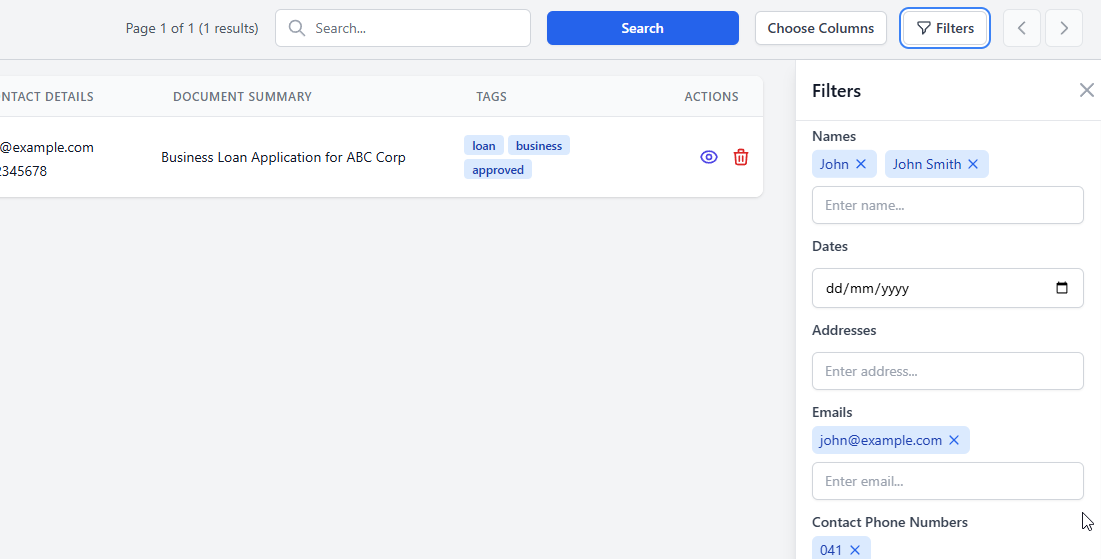 Search and Filter Interface